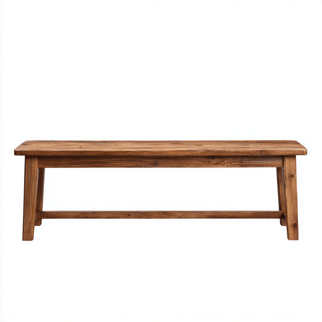 Banc en bois massif couleur brunlle｜Assise rectangulaire, pieds carrés, barre de soutien