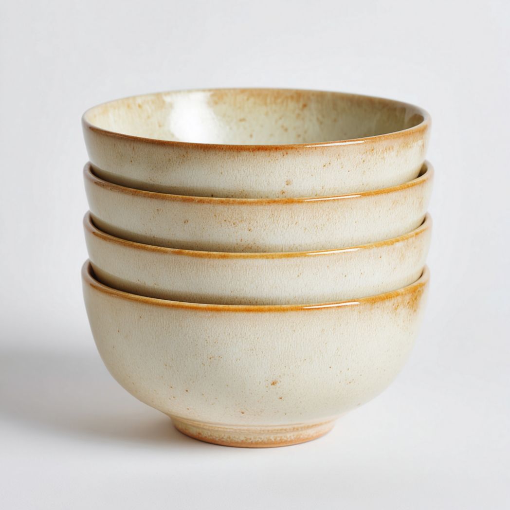 Ensemble de 4 bols ronds en céramique beige avec effet texturé