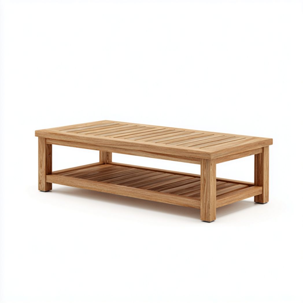 Table basse de jardin rectangulaire en bois à double plateau ajouré