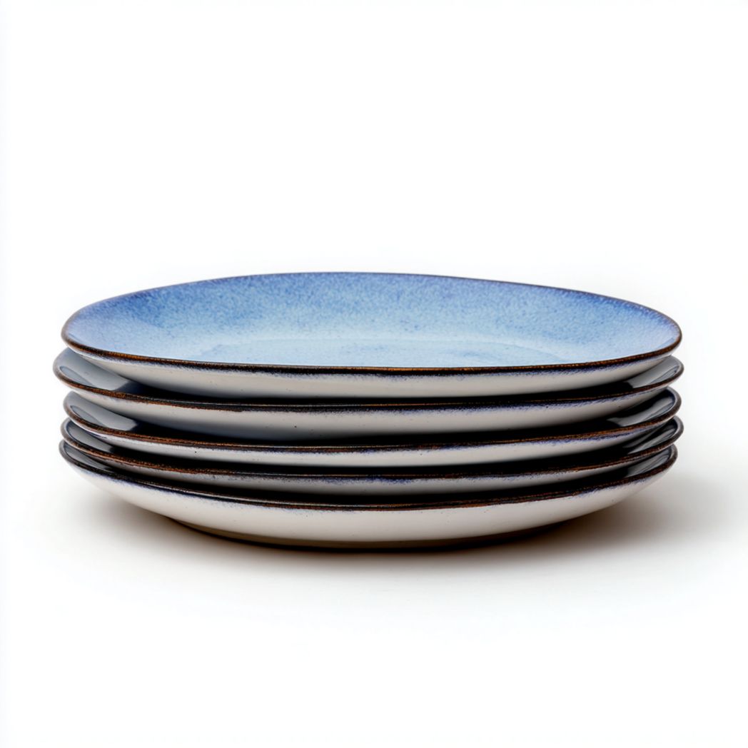 Lot de 5 assiettes en céramique bleues (rondes à glaçure dégradée)