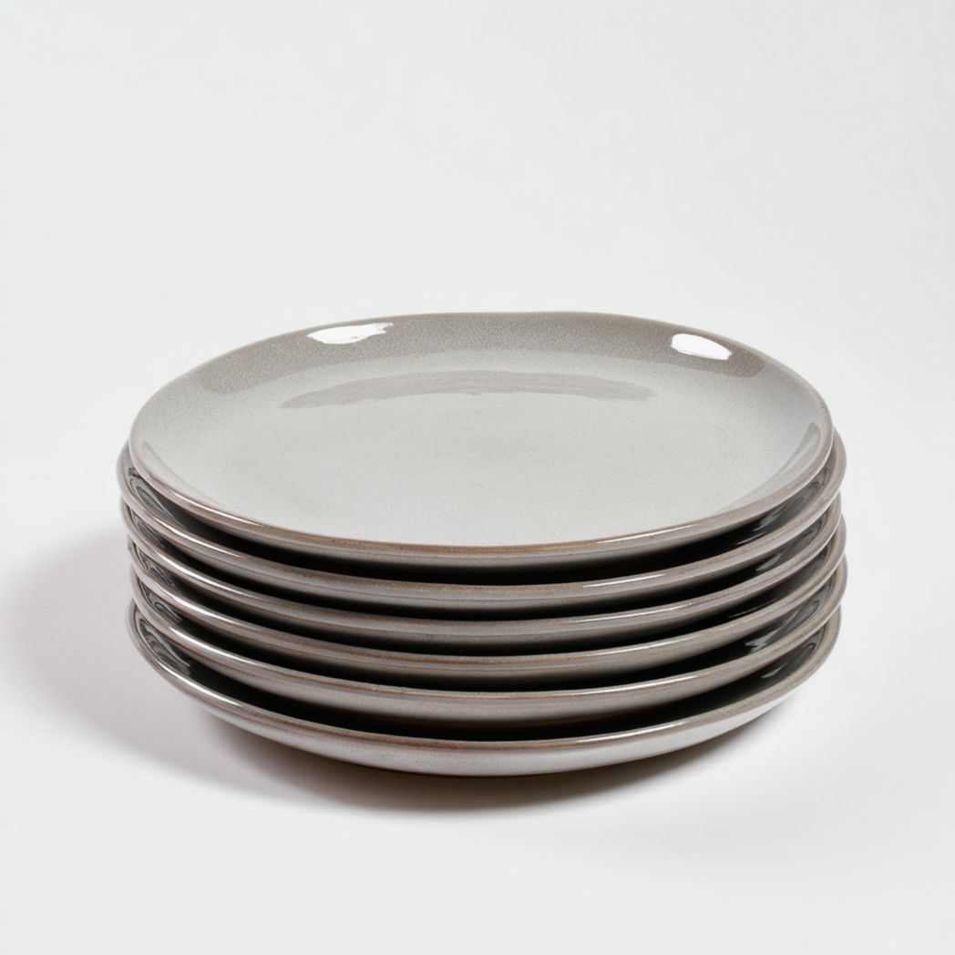 Lot de 6 assiettes en céramique grises (rondes à finition lisse)