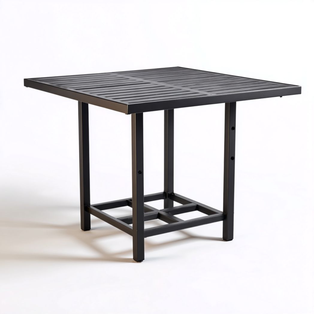 Table de jardin carrée en métal noir｜Plateau ajouré à rainures et cadre inférieur