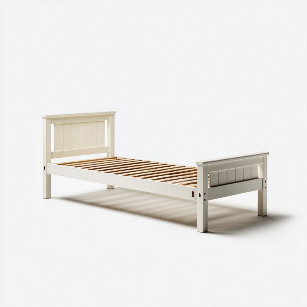 Lit simple en bois massif avec tête et pied de lit, sans matelas