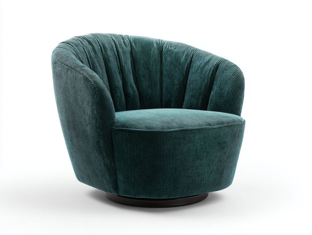 Fauteuil pivotant en velours côtelé vert foncé avec dossier arrondi