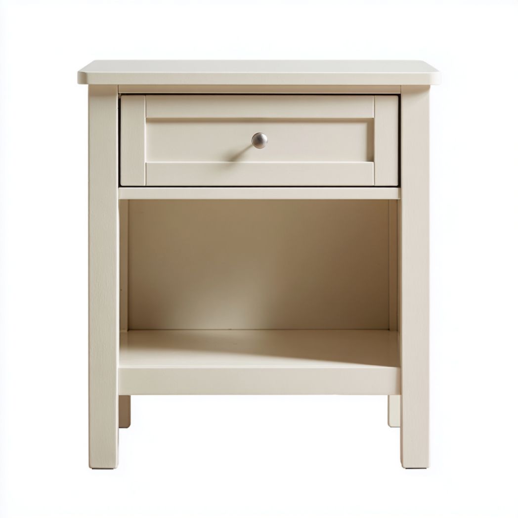 Table de chevet en bois beige avec tiroir unique et étagère ouverte inférieure