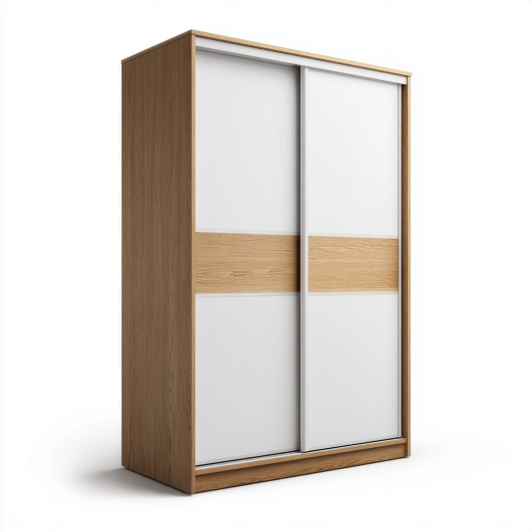 Armoire à portes coulissantes blanche et chêne clair en bois avec structure en MDF