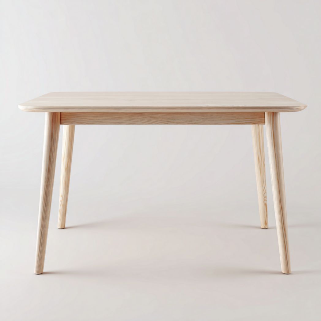 Bureau rectangulaire en bois massif couleur blanc crème avec coins arrondis