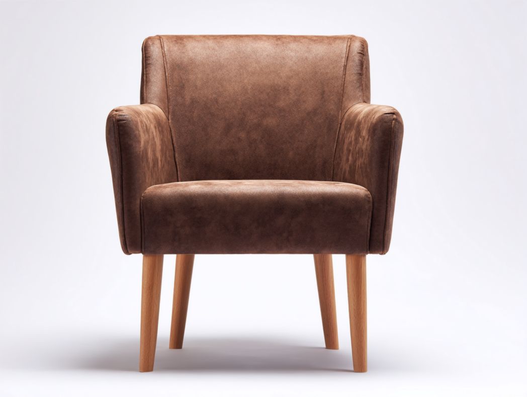 Fauteuil en similicuir marron moyen avec dossier droit et pieds coniques en bois