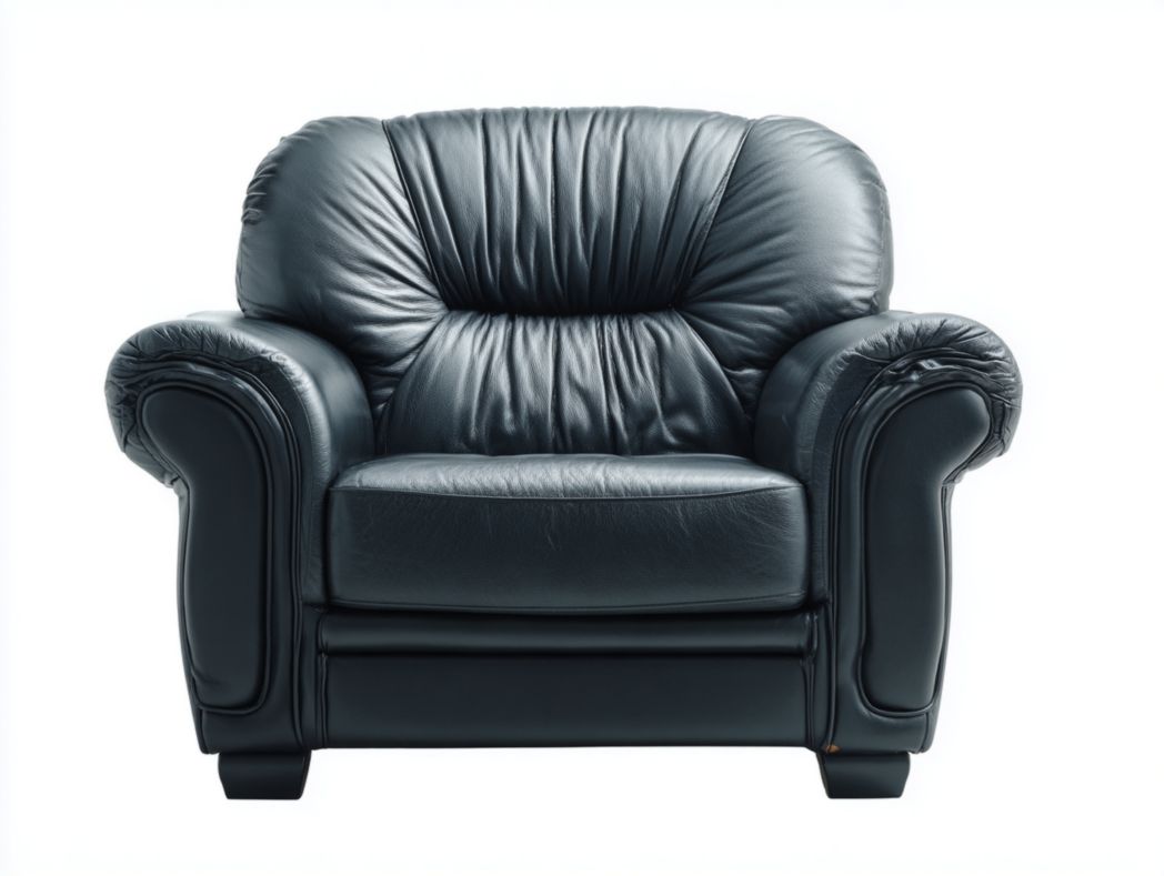 Fauteuil en similicuir bleu gris à dossier rembourré sur structure en bois