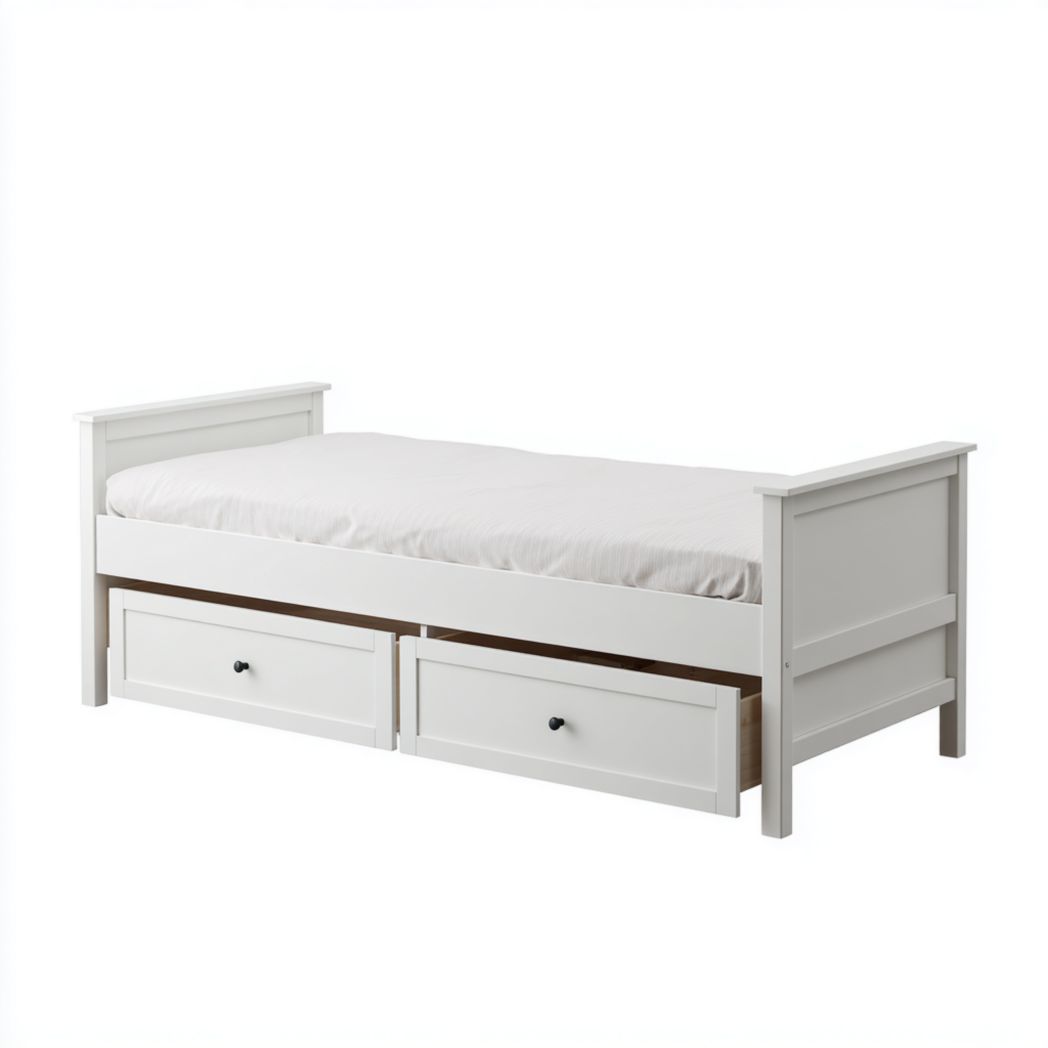 Lit simple en bois massif avec deux tiroirs et matelas