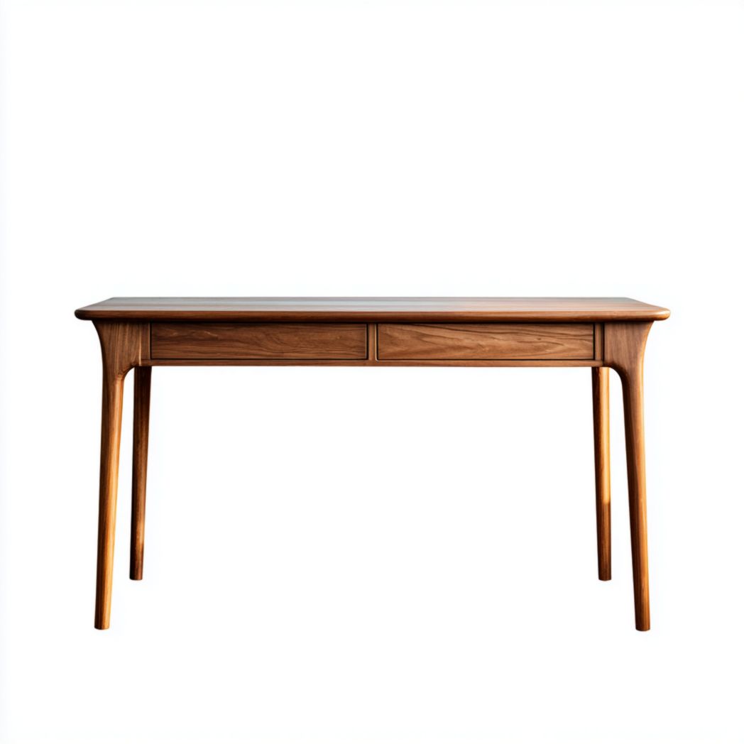 Bureau rectangulaire en bois massif brun avec deux tiroirs