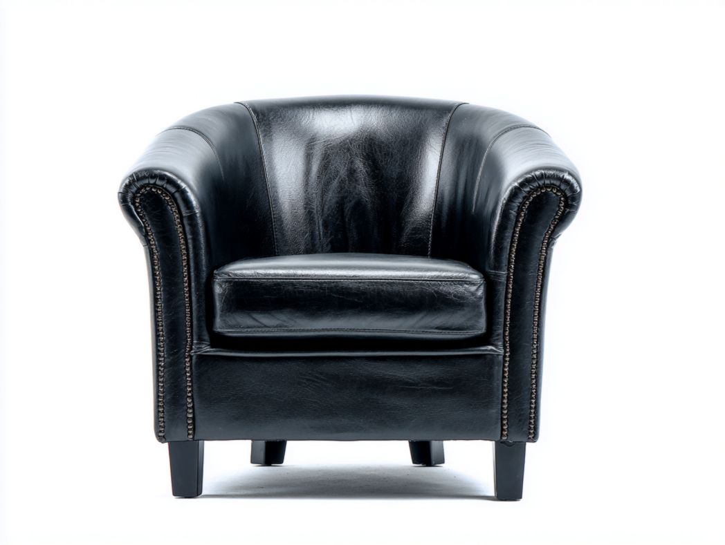 Fauteuil noir en similicuir avec accoudoirs arrondis et coussin séparé