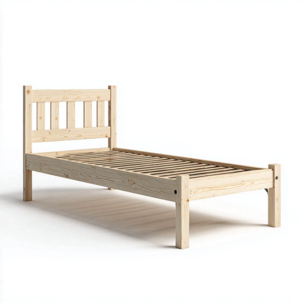Lit simple en bois massif avec tête de lit, sans matelas