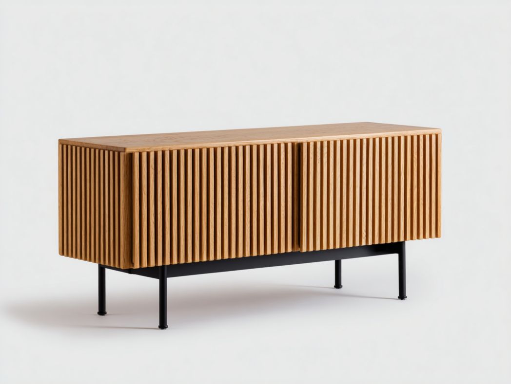 Meuble TV en bois marron clair avec portes rainurées