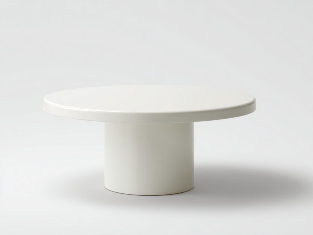 Table basse ronde en bois blanc cassé avec une base cylindrique