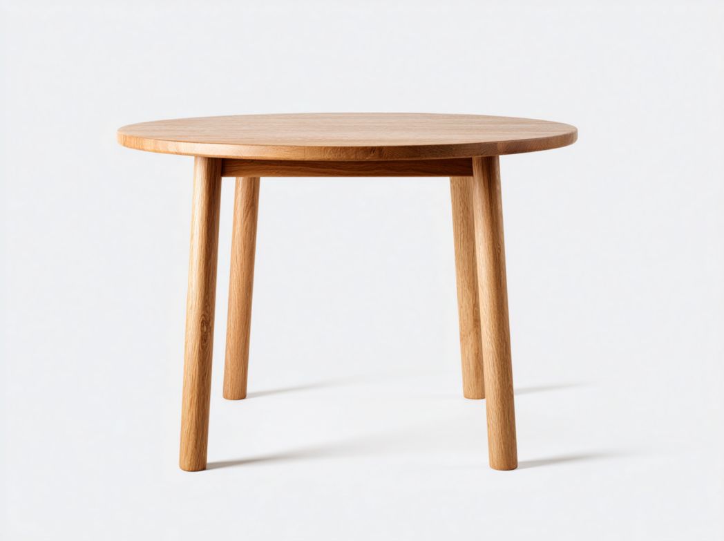 Table à manger ronde en bois massif marron clair avec base conique