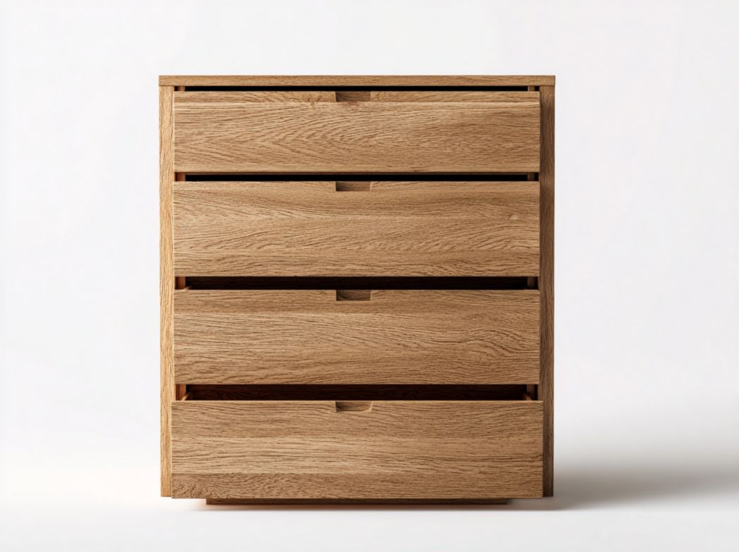 Commode à quatre tiroirs en bois massif, marron clair