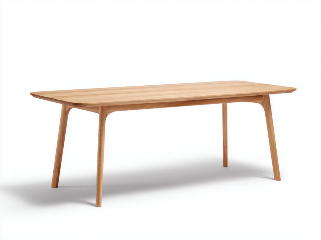 Table à manger rectangulaire en bois massif marron clair avec coins arrondis