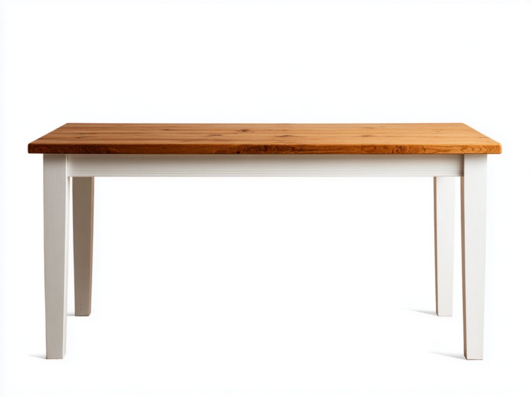 Table à manger en bois massif avec plateau marron et pieds blancs