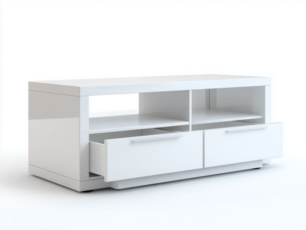 Meuble TV blanc avec deux tiroirs de rangement