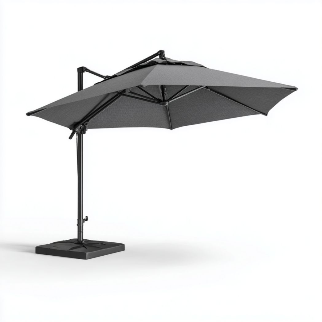 Parasol carré excentré gris foncé avec base noire