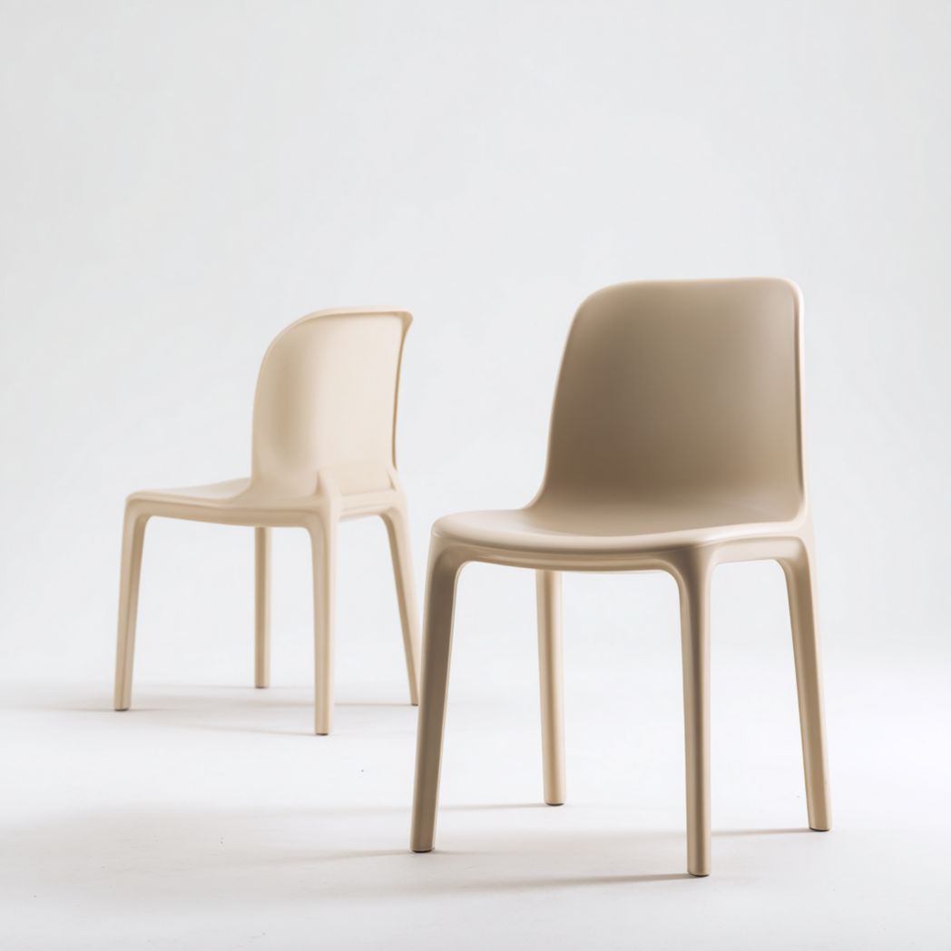 Deux chaises de salle à manger en plastique polypropylène beige clair