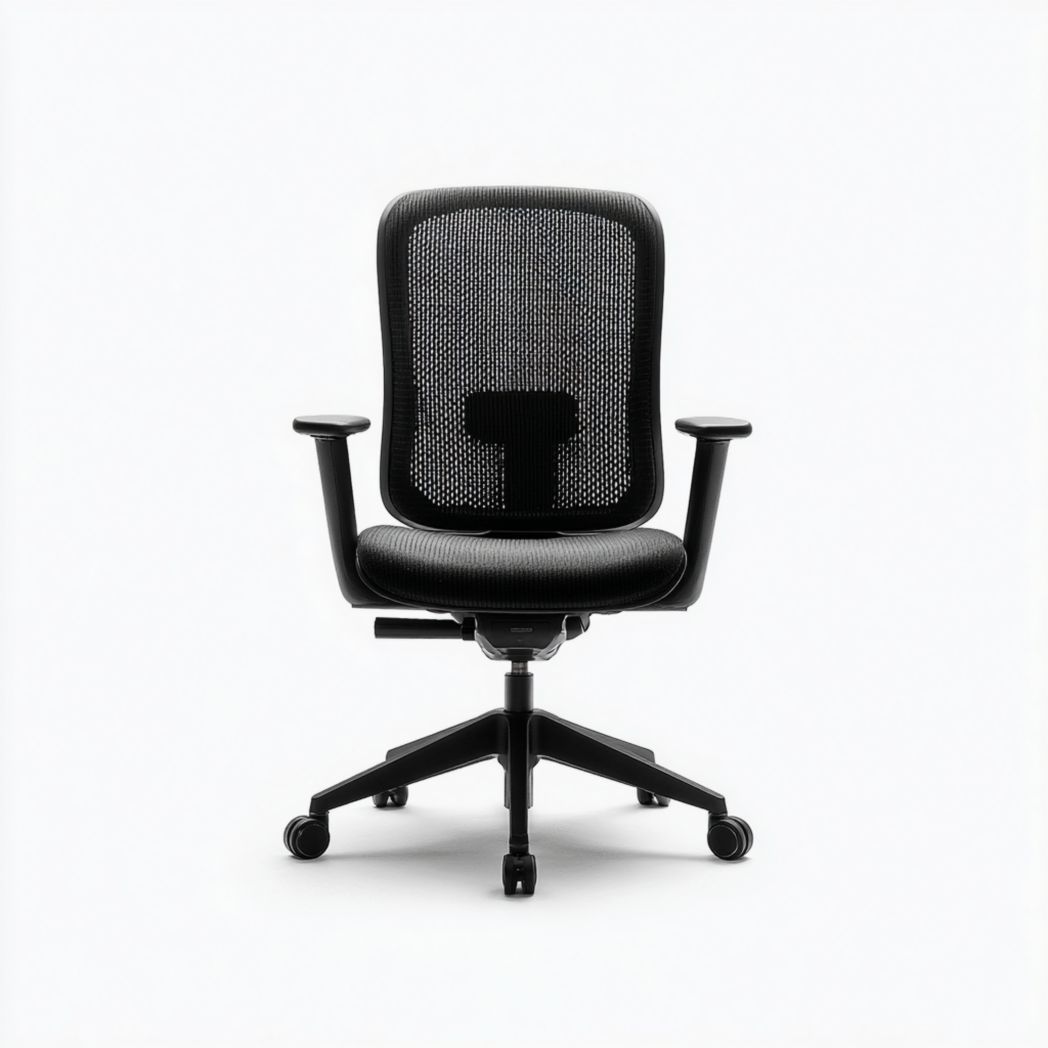 Chaise de bureau pivotante en maille noire avec base en métal noir