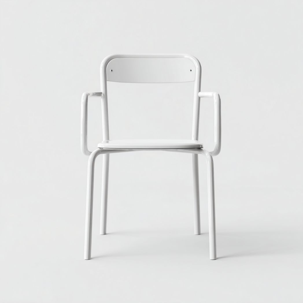 Chaise de jardin en métal blanc avec accoudoirs et dossier