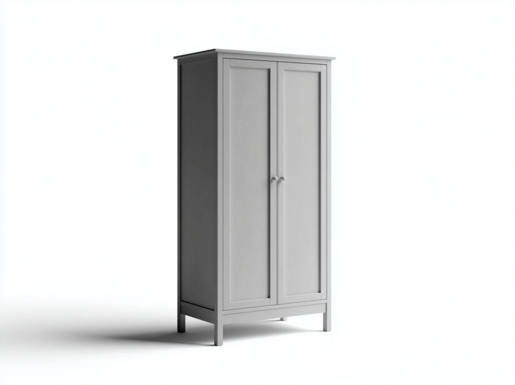 Armoire à deux portes en MDF gris clair avec poignées de pieds assorties