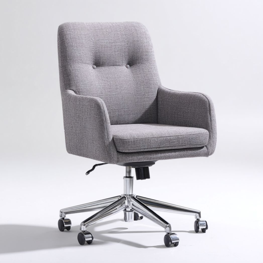 Chaise de bureau pivotante en tissu gris avec base en métal argenté