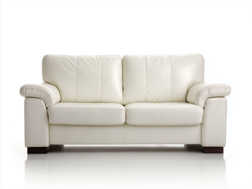 Canapé deux places en cuir blanc avec pieds en bois