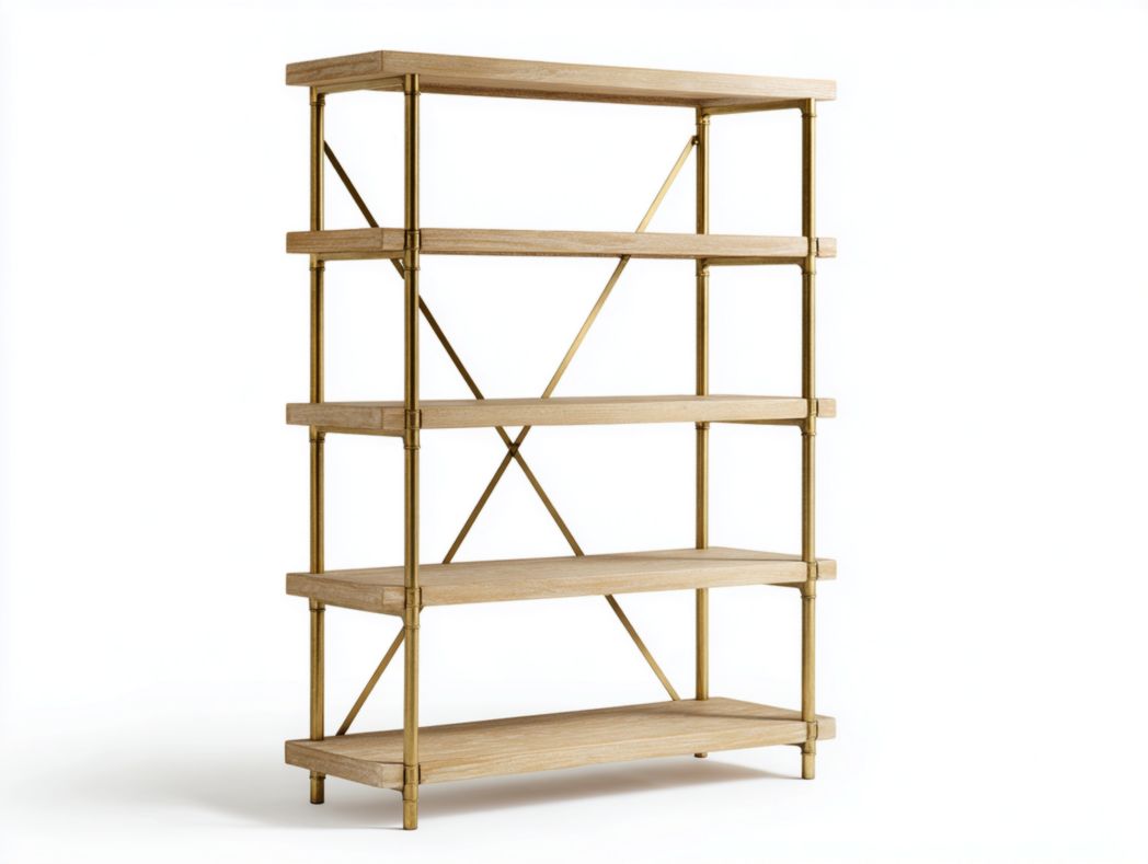 Étagère à quatre niveaux avec cadre en métal doré