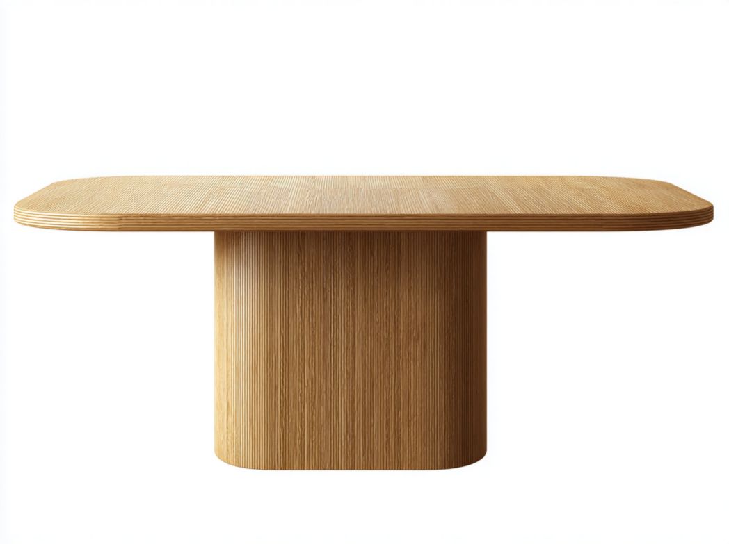 Table à manger rectangulaire en bois massif marron clair avec coins arrondis