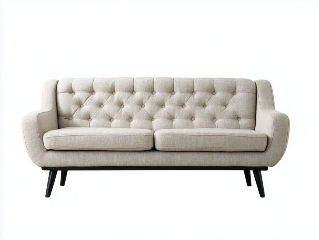 Canapé en tissu blanc cassé avec pieds en bois noir