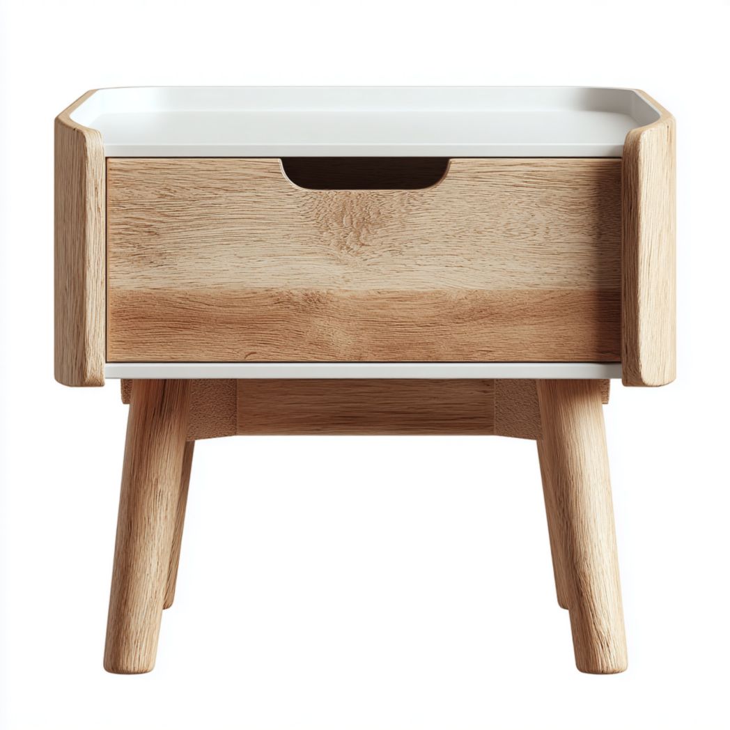 Table de chevet à un tiroir en bois blanc et marron clair