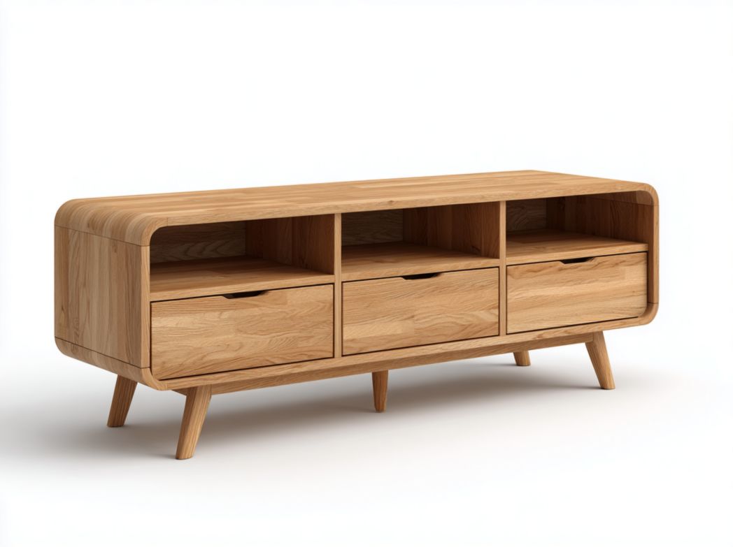 Meuble TV d'angle arrondi en bois marron clair