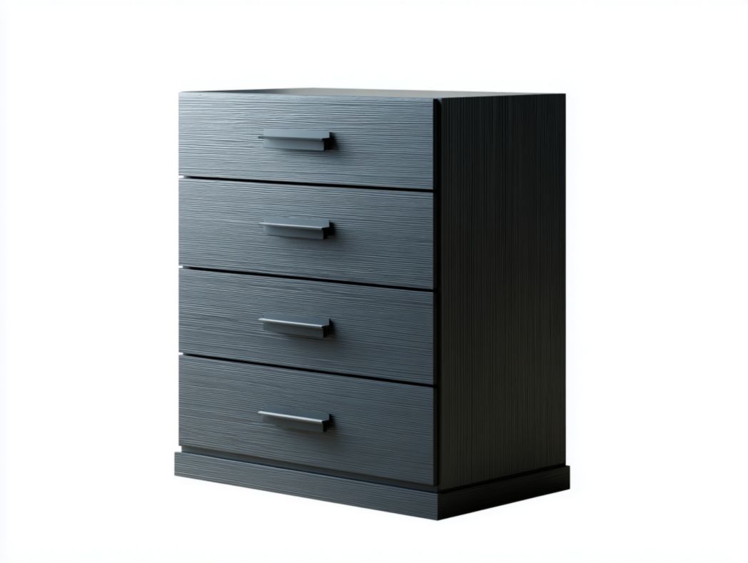 Commode à quatre tiroirs en bois noir clair aux lignes droites