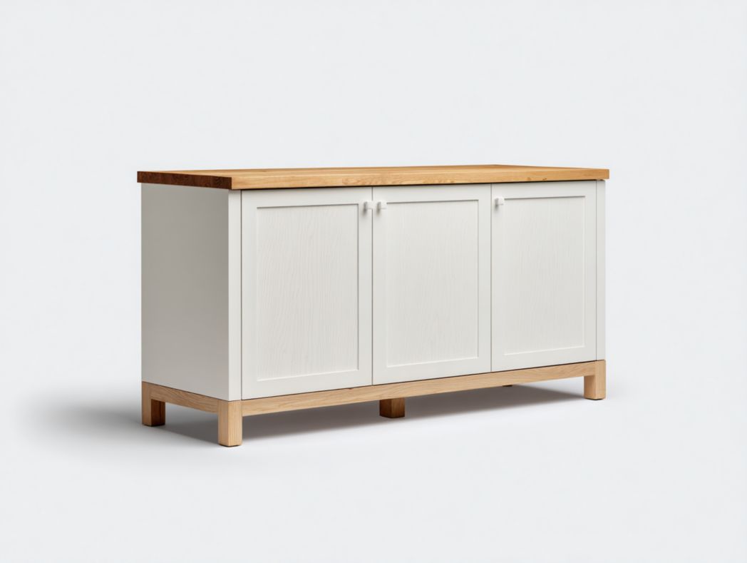 Meuble TV trois portes blanc et marron clair