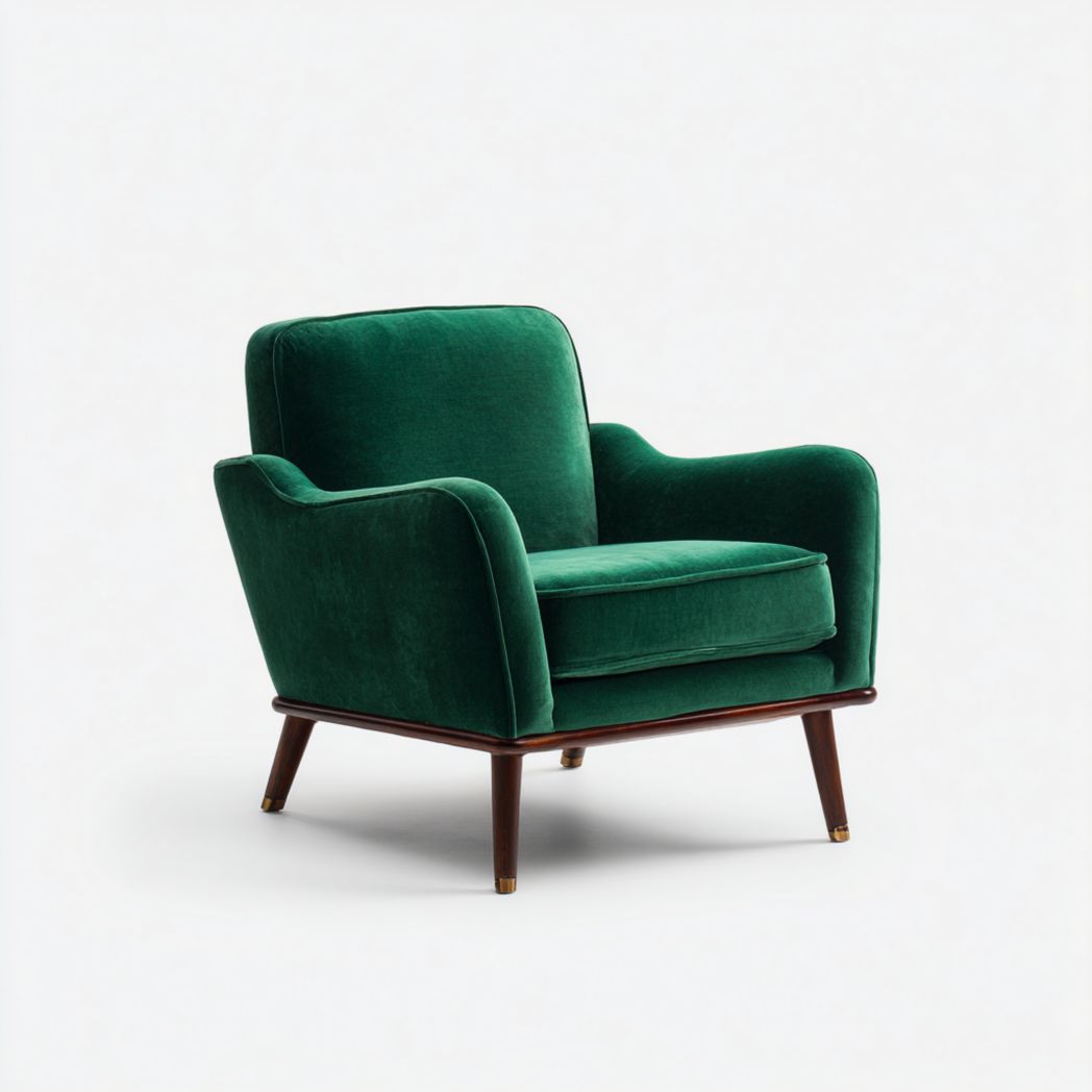 Fauteuil en velours vert foncé avec structure en bois massif