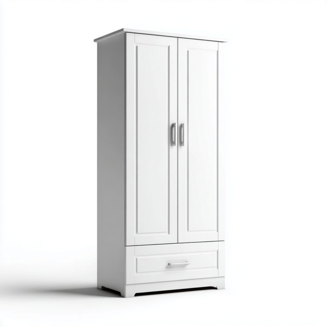 Armoire blanche à deux portes en MDF avec poignées en métal argenté