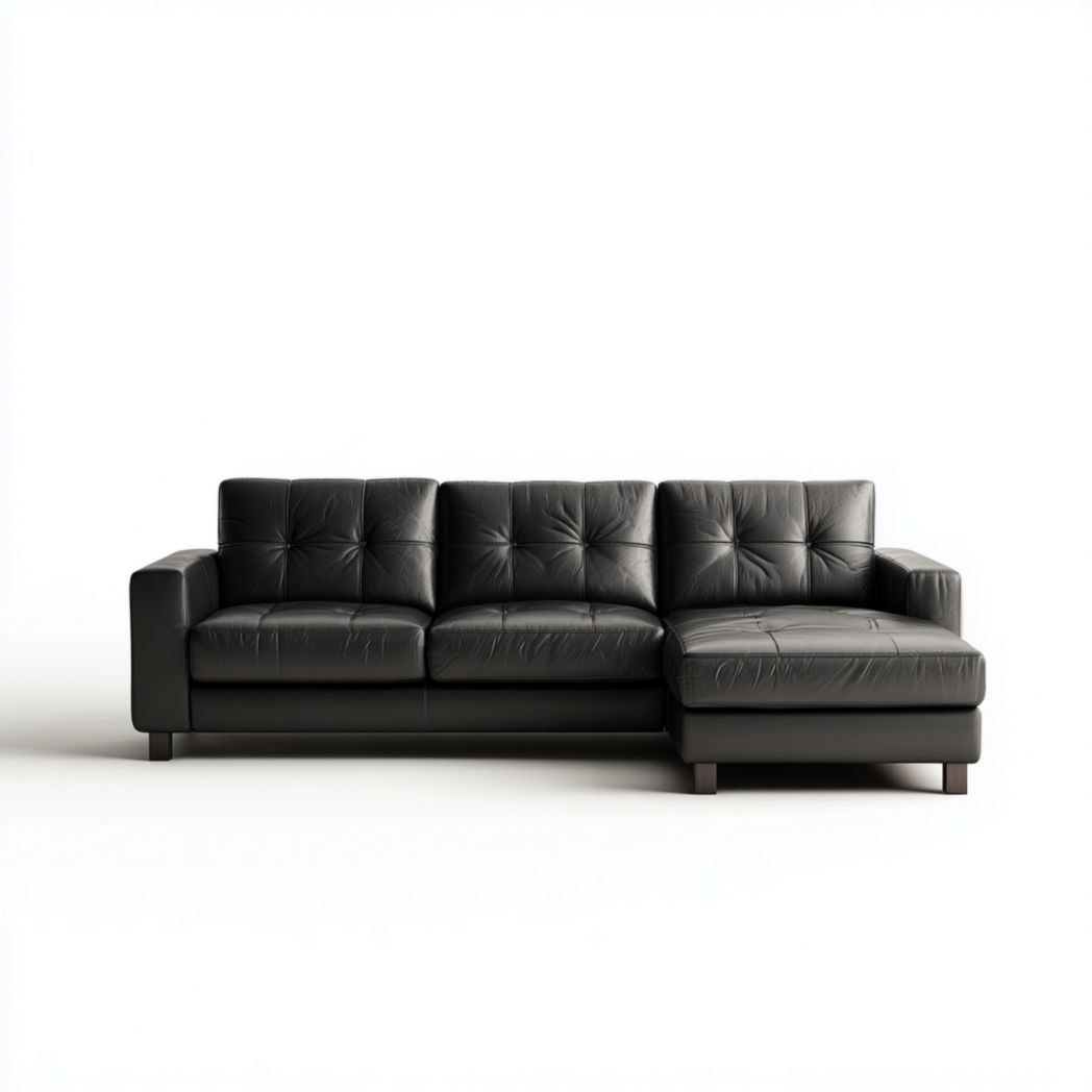 Canapé d'angle en cuir noir avec pieds noirs