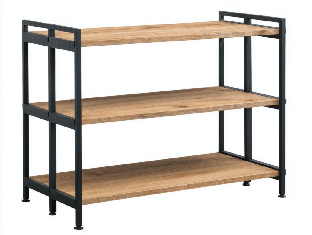 Étagère de rangement double avec cadre en métal noir et marron clair