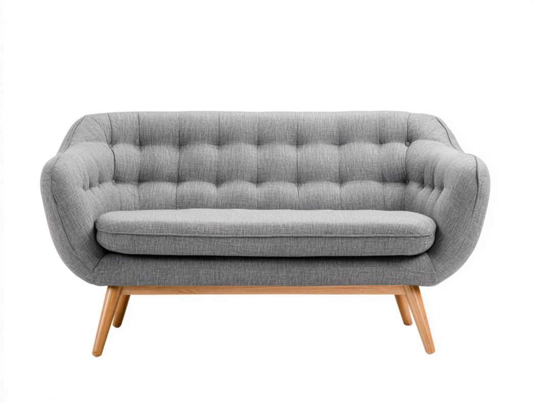 Canapé en tissu gris clair avec pieds en bois marron clair