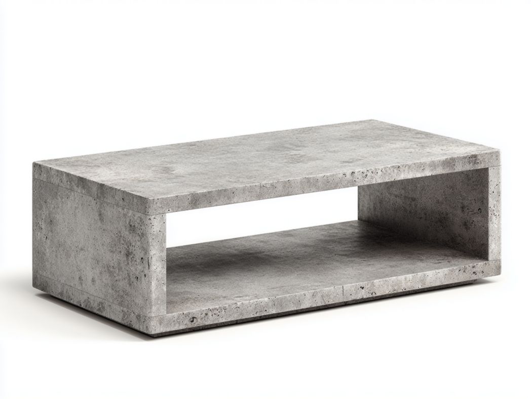 Table basse rectangulaire en pierre artificielle gris clair avec étagères ajourées