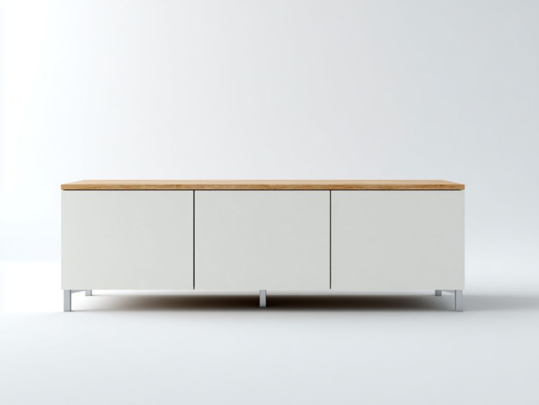 Meuble TV en bois blanc cassé avec plan de travail marron clair