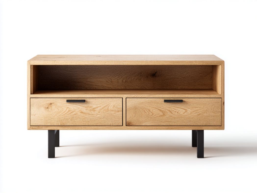 Meuble TV en bois marron clair avec deux tiroirs