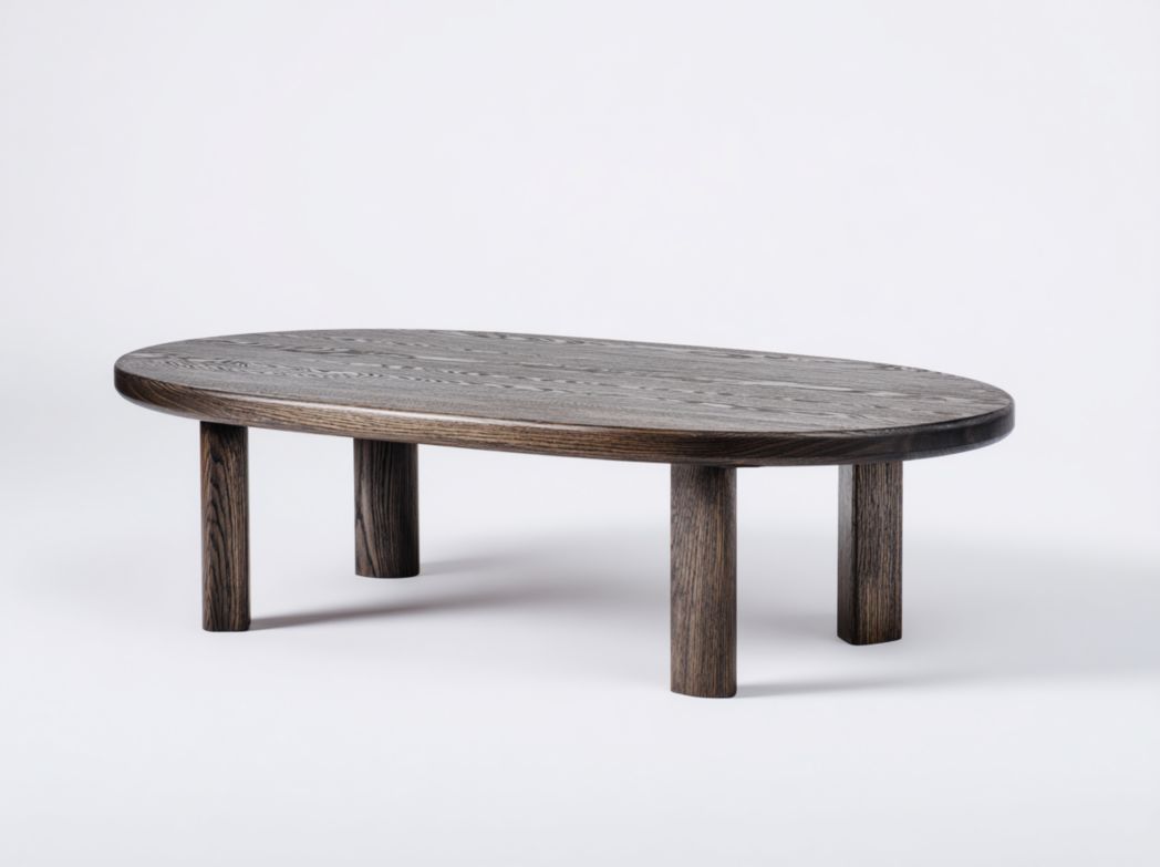 Table basse ovale en bois massif marron foncé