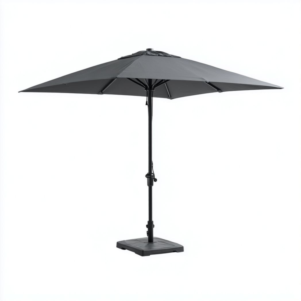 Parasol carré gris foncé avec mât et base noirs