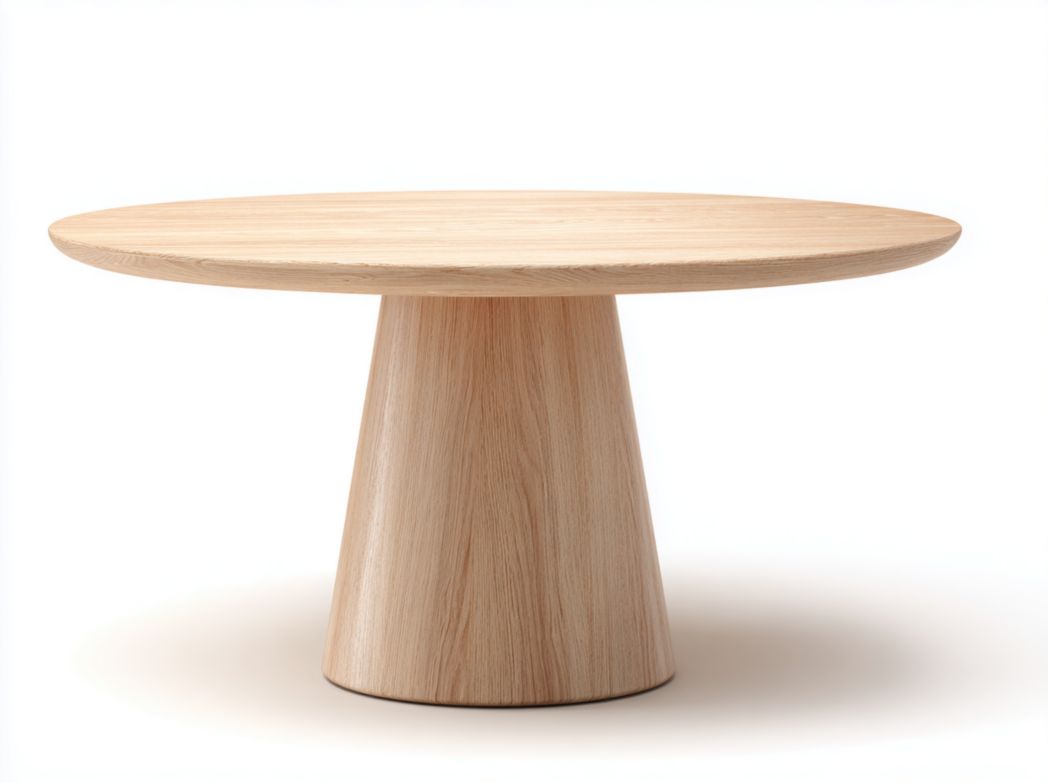 Table à manger ronde en bois massif marron clair avec base conique
