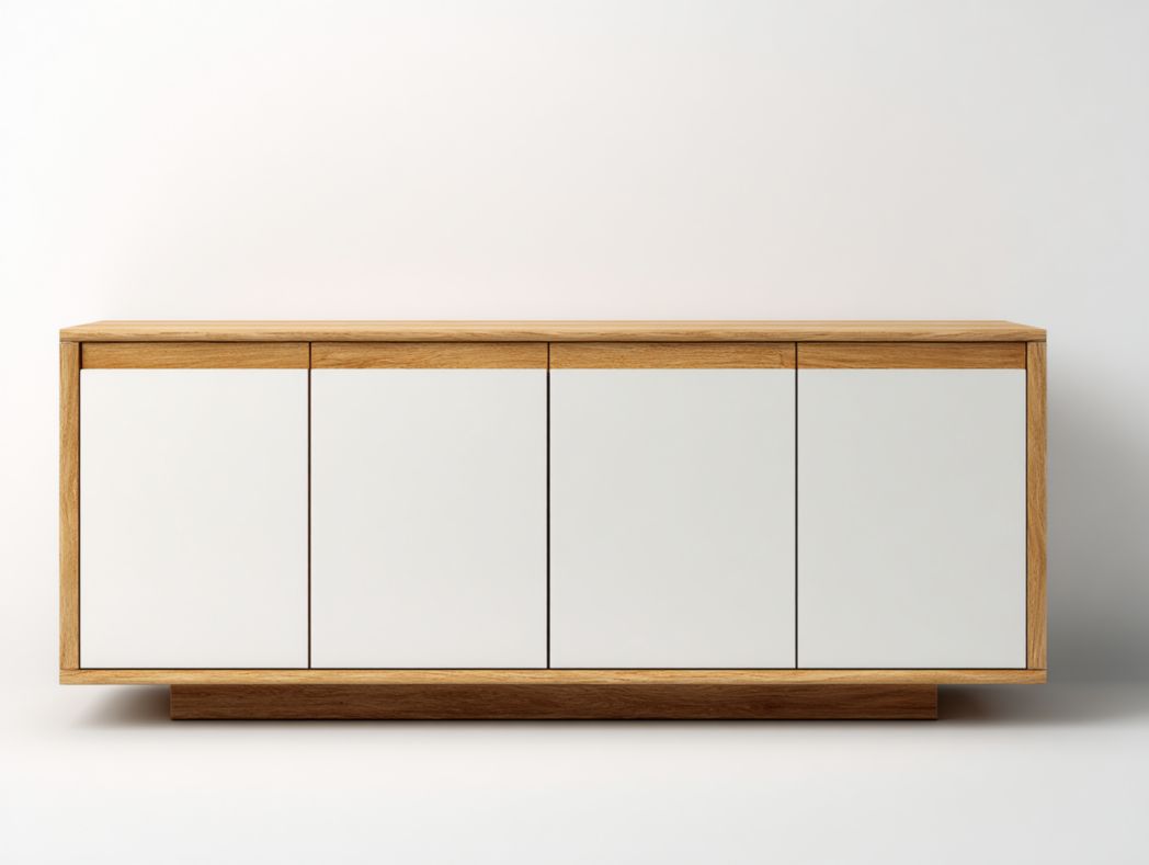 Meuble TV blanc et marron clair (sans poignées)